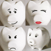Sparschwein, Porzellan Sparschwein, Logo auf Spardose